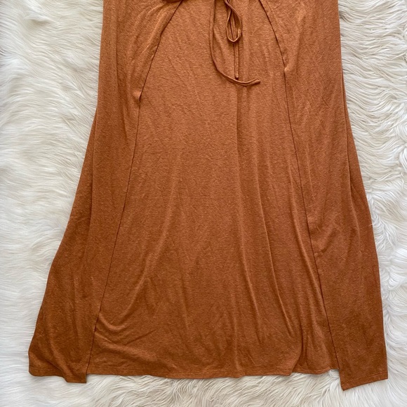 Eloquii Tan Sleeveless Slub knit Wrap Tie Front Lightweight High Neck Midi Dress - Picture 4 of 12